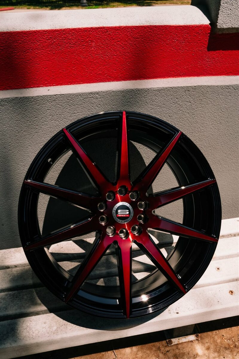 Set 4 18" Spec-1 SP-51 Gloss Black & Red Machined 18x8 Wheels 5x100 5x4.5 38mm
