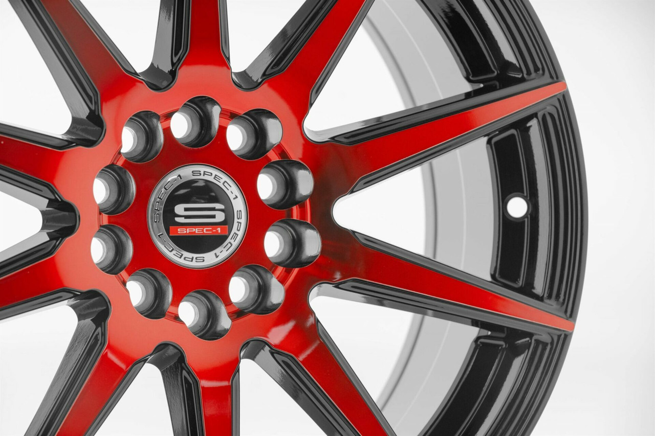 Set 4 18" Spec-1 SP-51 Gloss Black & Red Machined 18x8 Wheels 5x100 5x4.5 38mm