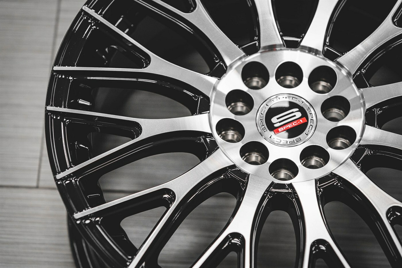 17" Spec-1 SP-55 Gloss Black & Machined 17x7.5 Wheel 5x4.5 5x120 42mm Rim