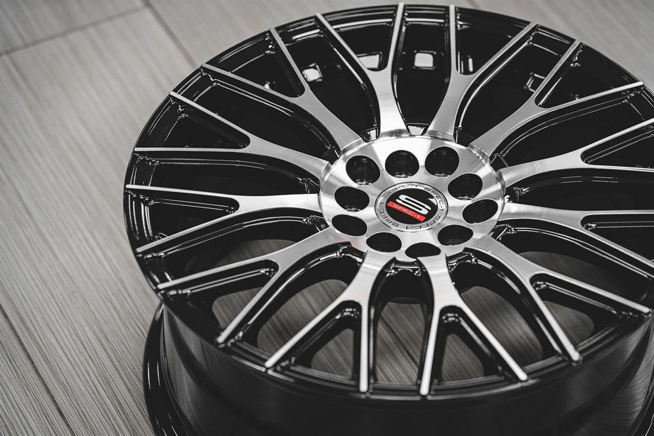 17" Spec-1 SP-55 Gloss Black & Machined 17x7.5 Wheel 5x4.5 5x120 42mm Rim