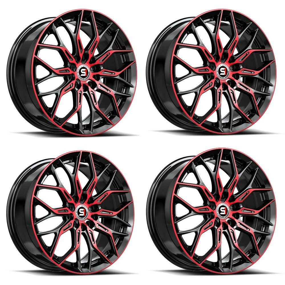 Set 4 17" Spec-1 SP-57 Gloss Black & Red Machined 17x7.5 Wheels 5x108 5x4.5 42mm