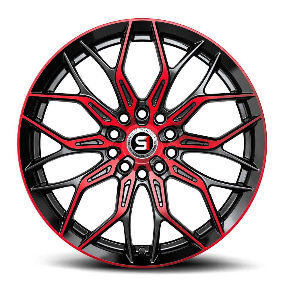 Set 4 17" Spec-1 SP-57 Gloss Black & Red Machined 17x7.5 Wheels 5x108 5x4.5 42mm