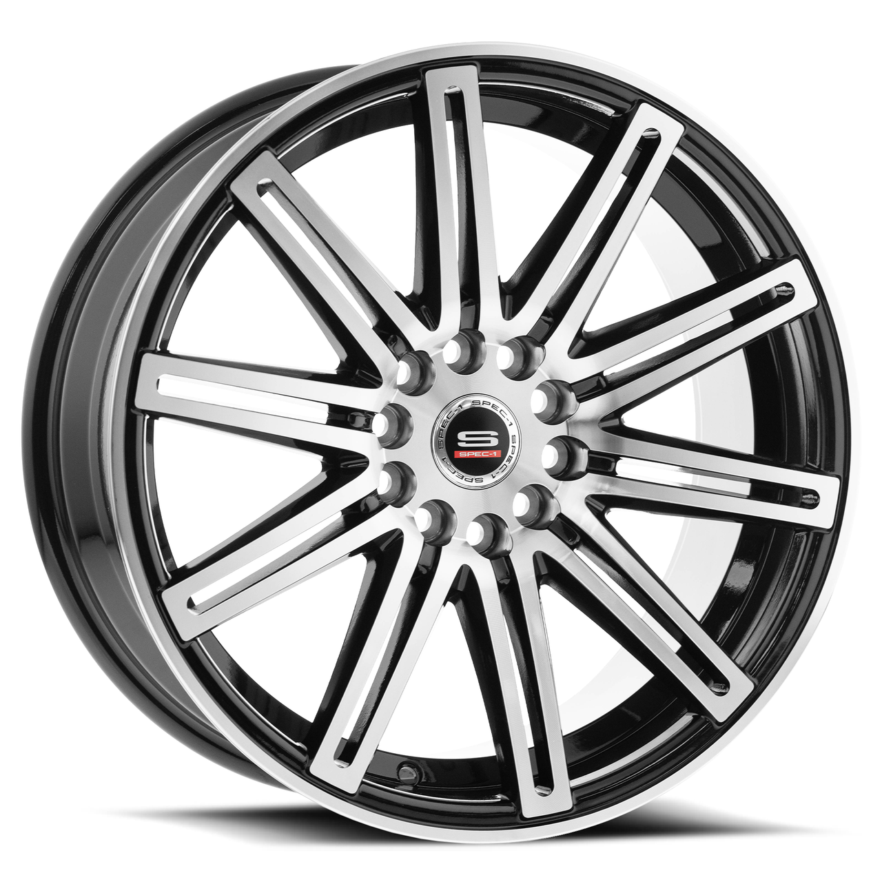 18" Spec-1 SP-48 Gloss Black & Machined Wheel 18x8 5x100 5x4.5 35mm Rim