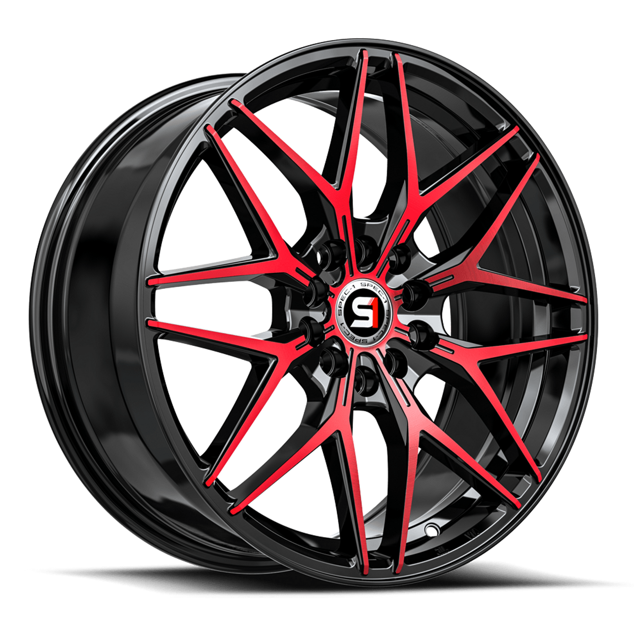 17" Spec-1 SP-60 Gloss Black & Red Machined 17x7.5 Wheel 5x4.5 5x120 42mm Rim