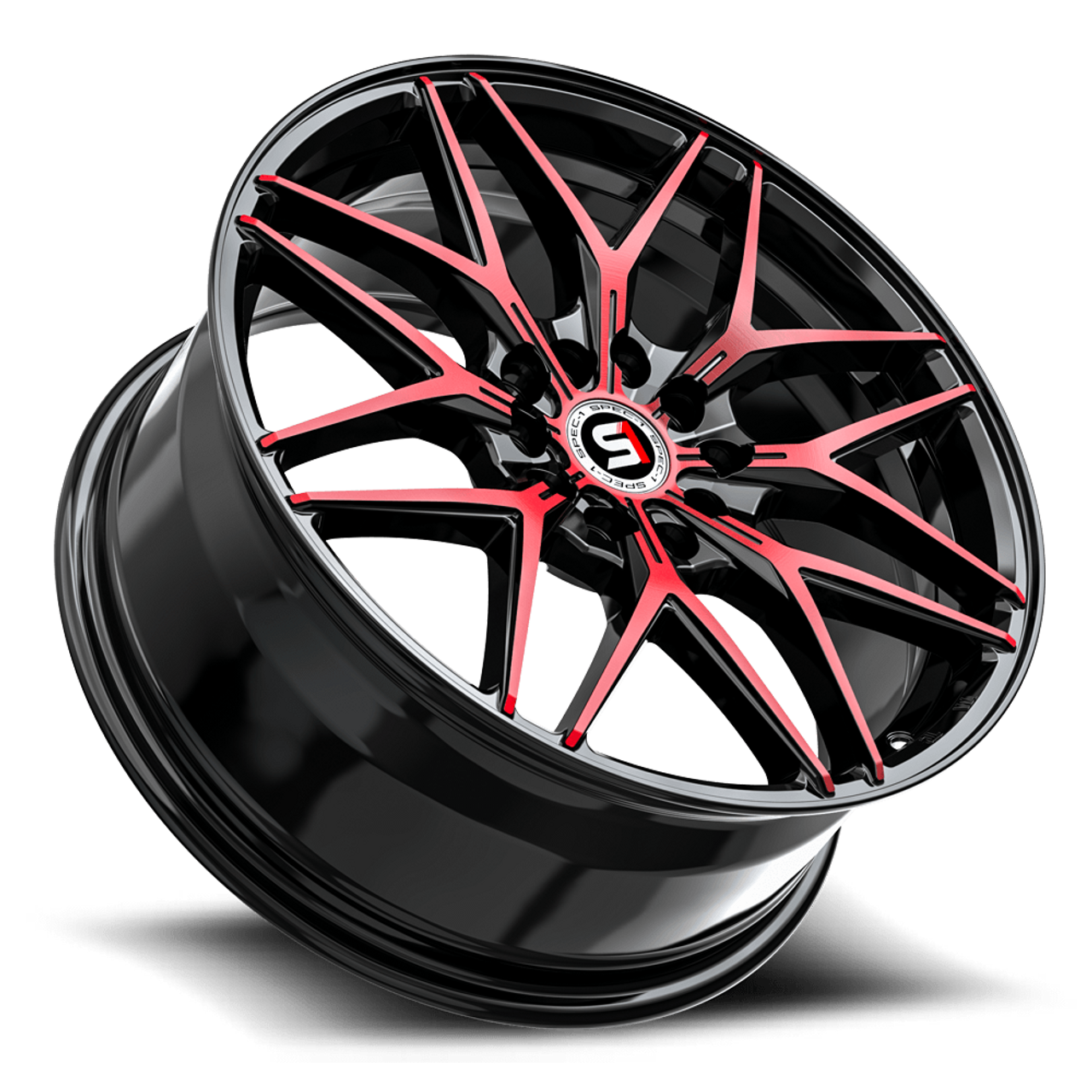 17" Spec-1 SP-60 Gloss Black & Red Machined 17x7.5 Wheel 5x4.5 5x120 42mm Rim