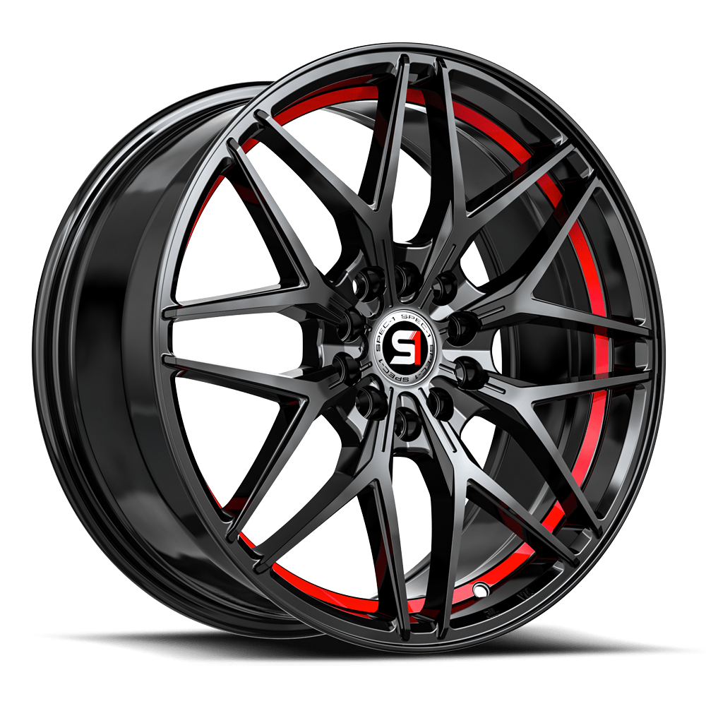 Set 4 18" Spec-1 SP-60 Gloss Black & Red Undercut 18x8 Wheels 5x112 5x4.5 38mm