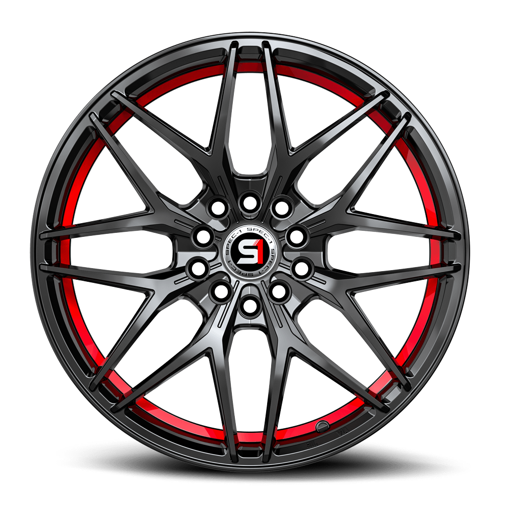 Set 4 18" Spec-1 SP-60 Gloss Black & Red Undercut 18x8 Wheels 5x112 5x4.5 38mm