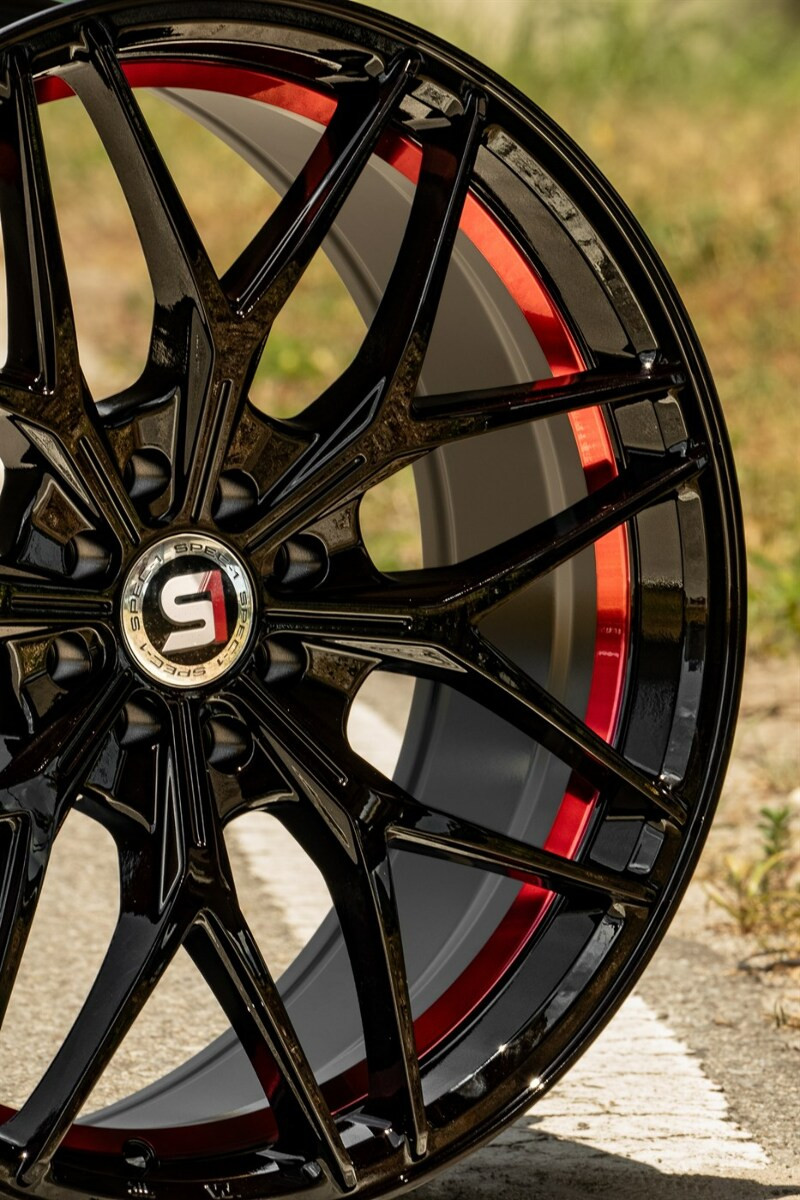 Set 4 18" Spec-1 SP-60 Gloss Black & Red Undercut 18x8 Wheels 5x112 5x4.5 38mm