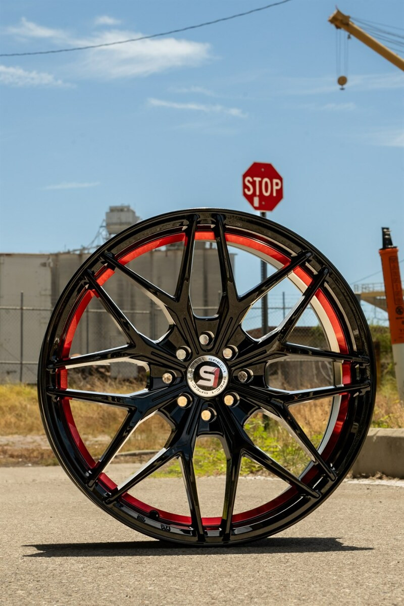Set 4 18" Spec-1 SP-60 Gloss Black & Red Undercut 18x8 Wheels 5x112 5x4.5 38mm