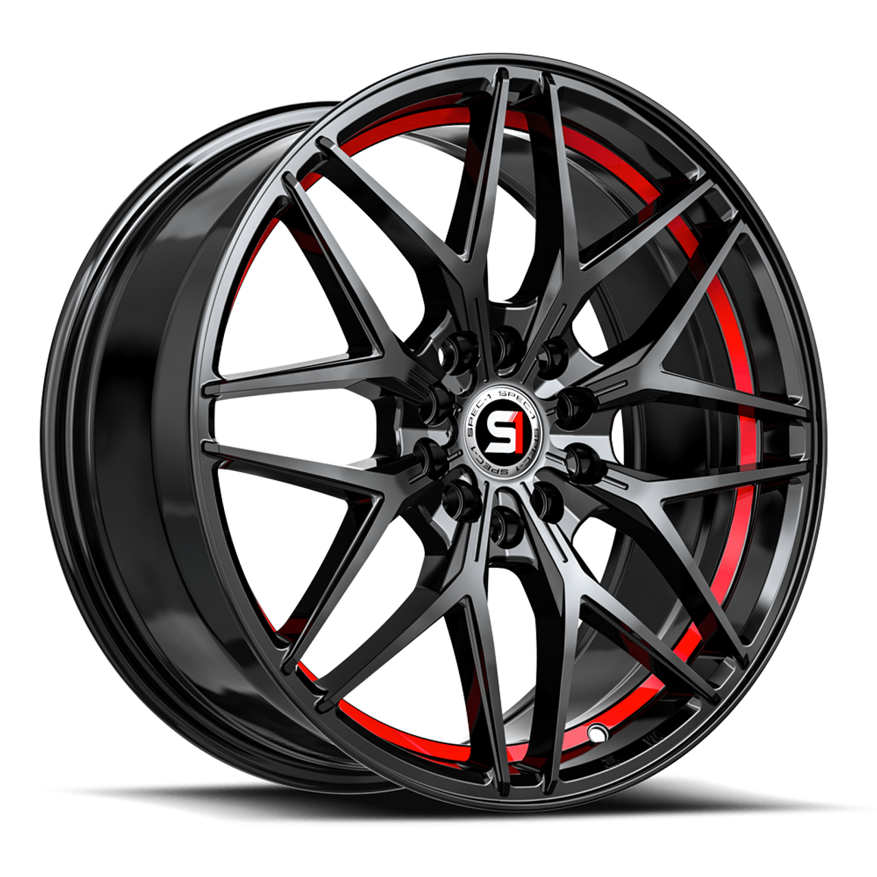 17" Spec-1 SP-60 Gloss Black & Red Undercut 17x7.5 Wheel 5x110 5x4.5 42mm Rim