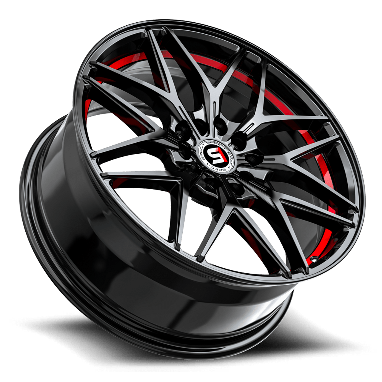17" Spec-1 SP-60 Gloss Black & Red Undercut 17x7.5 Wheel 5x110 5x4.5 42mm Rim