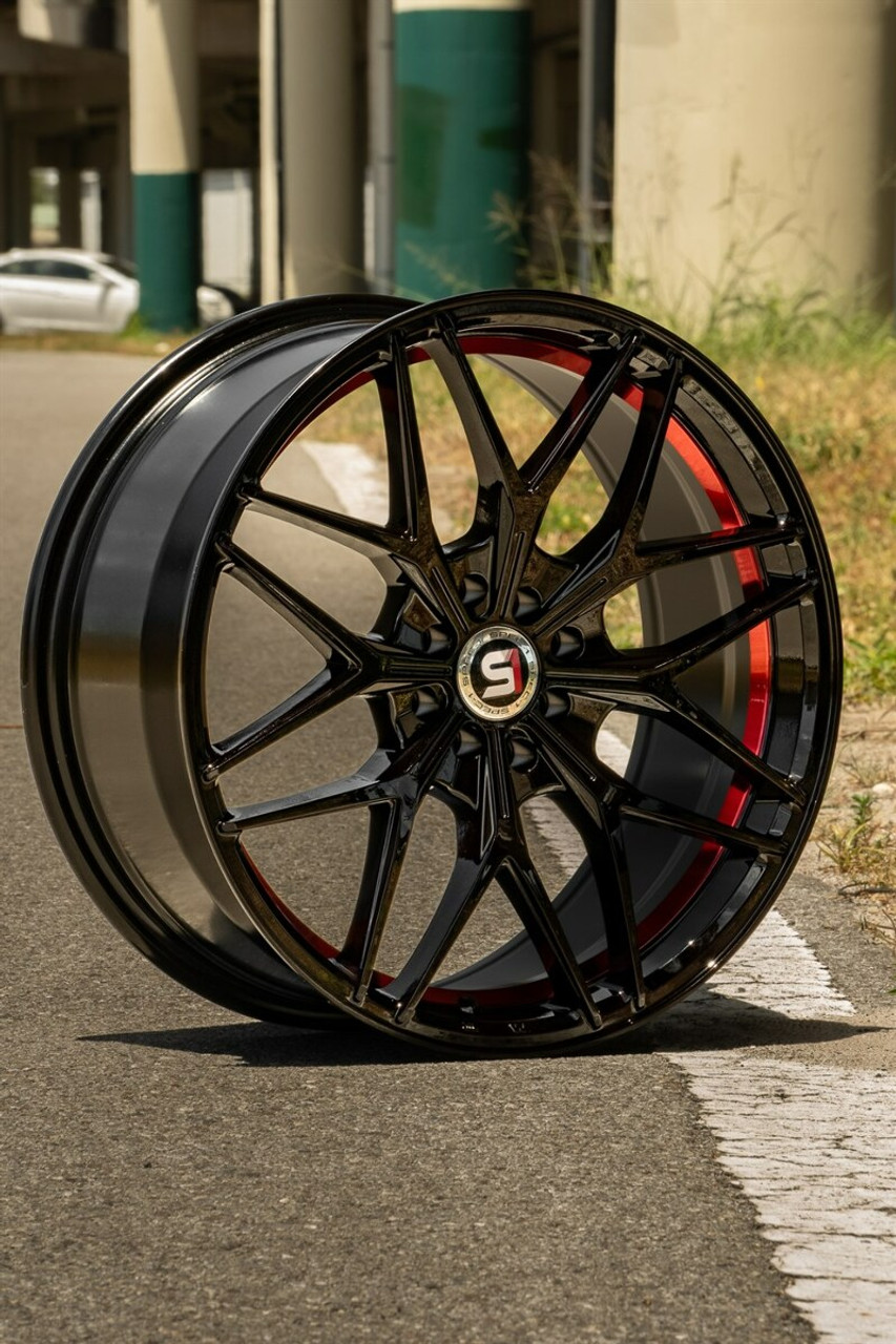 17" Spec-1 SP-60 Gloss Black & Red Undercut 17x7.5 Wheel 5x110 5x4.5 42mm Rim