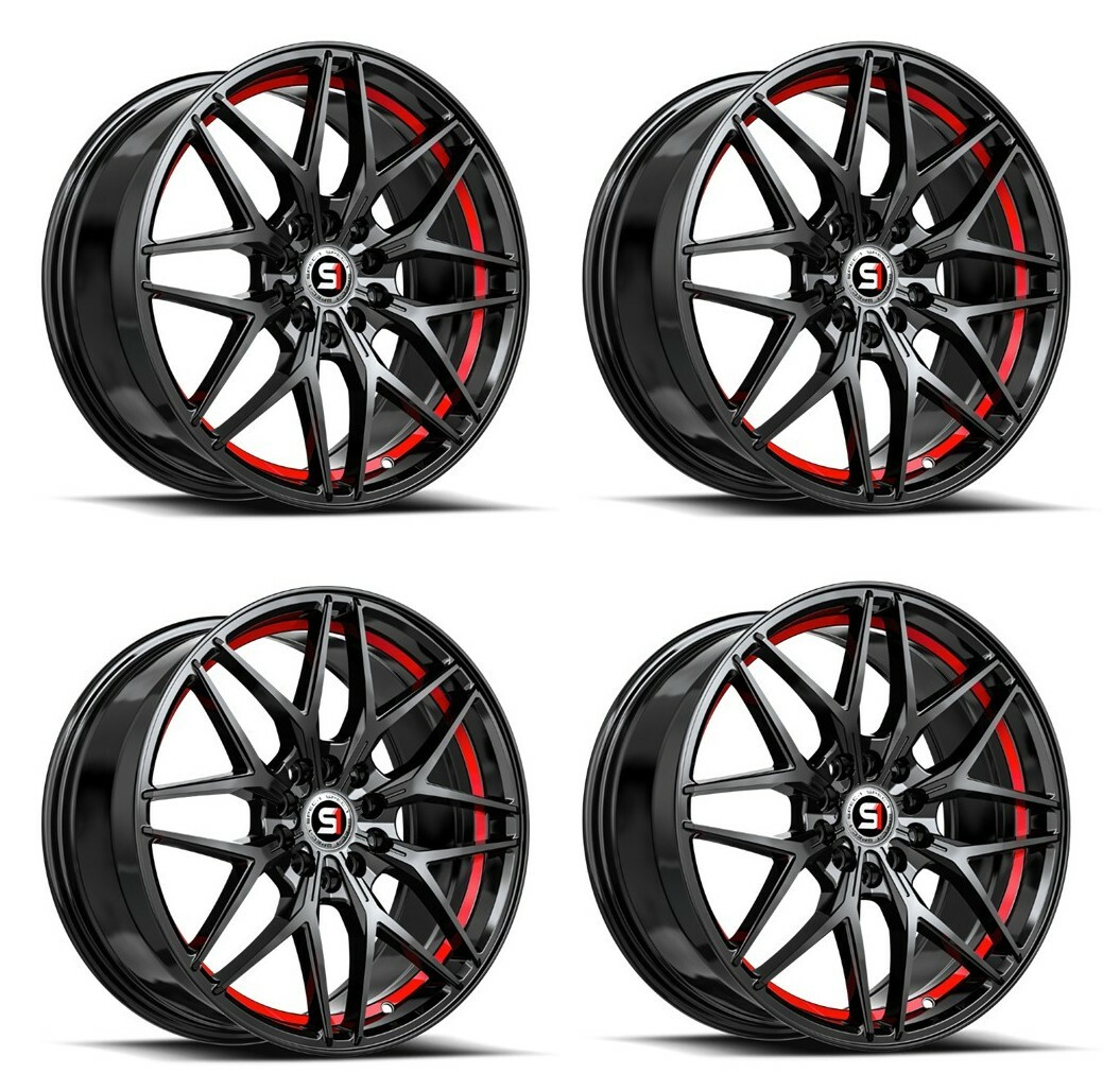 Set 4 17" Spec-1 SP-60 Gloss Black & Red Undercut 17x7.5 Wheels 5x108 5x4.5 42mm