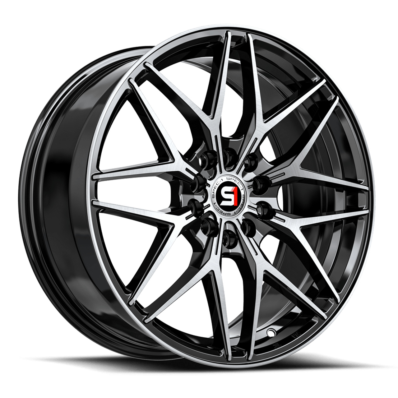 18" Spec-1 SP-60 Gloss Black & Machined 18x8 Wheel 4x100 4x4.5 38mm Rim