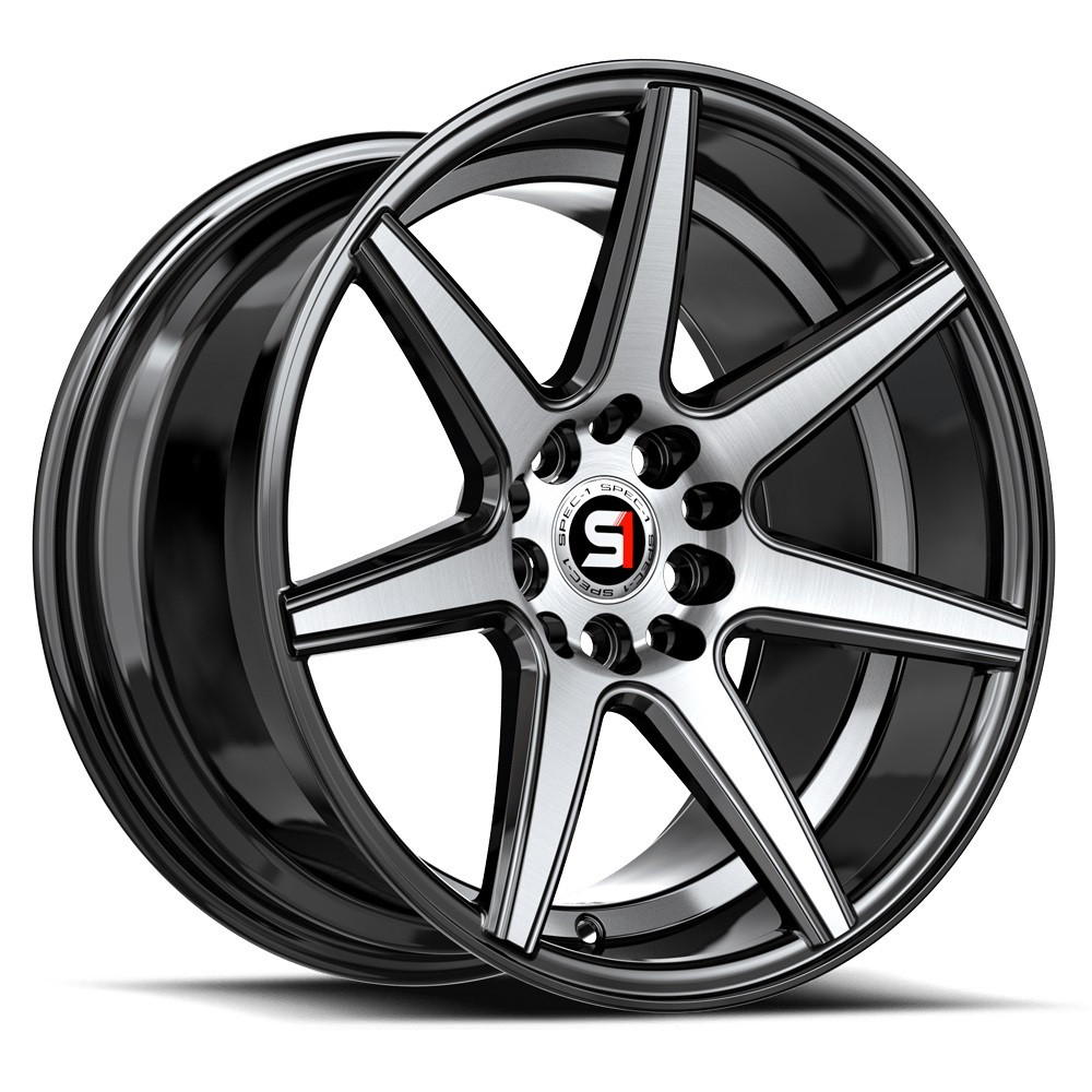 Set 4 18" Spec-1 SP-73 Gloss Black & Machined 18x8 Wheels 5x100 5x4.5 38mm Rims