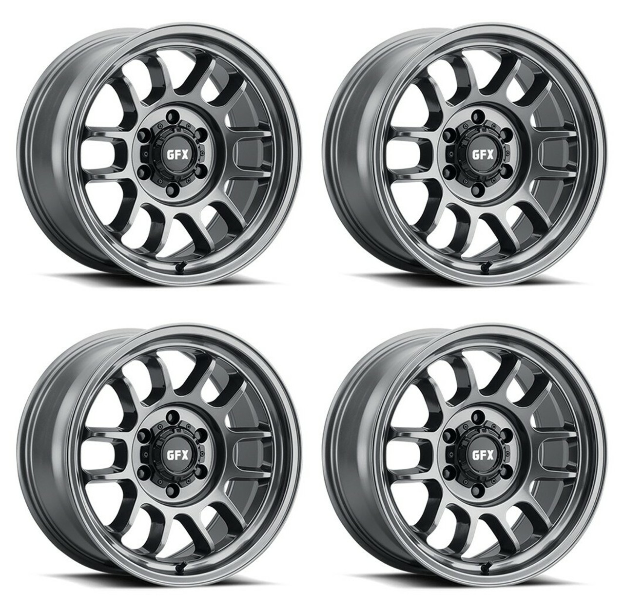 Set 4 18" Voxx G-FX TR28 Gloss Gun Metal 18x9 Wheels 6x5.5  0mm Rims For GMC Ram