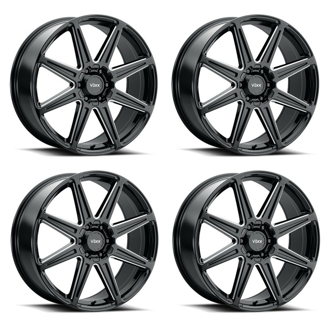 Set 4 20" Voxx Rocca Gloss Black Milled 20x8.5 Wheels 5x5 5x5.5 35mm Rims
