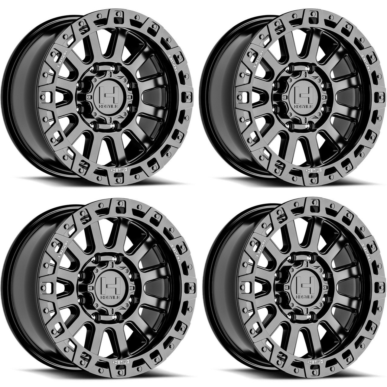 Set 4 20" Hostile H139 Dominator Asphalt 20x9 Wheels 8x6.5 12mm Truck Rims