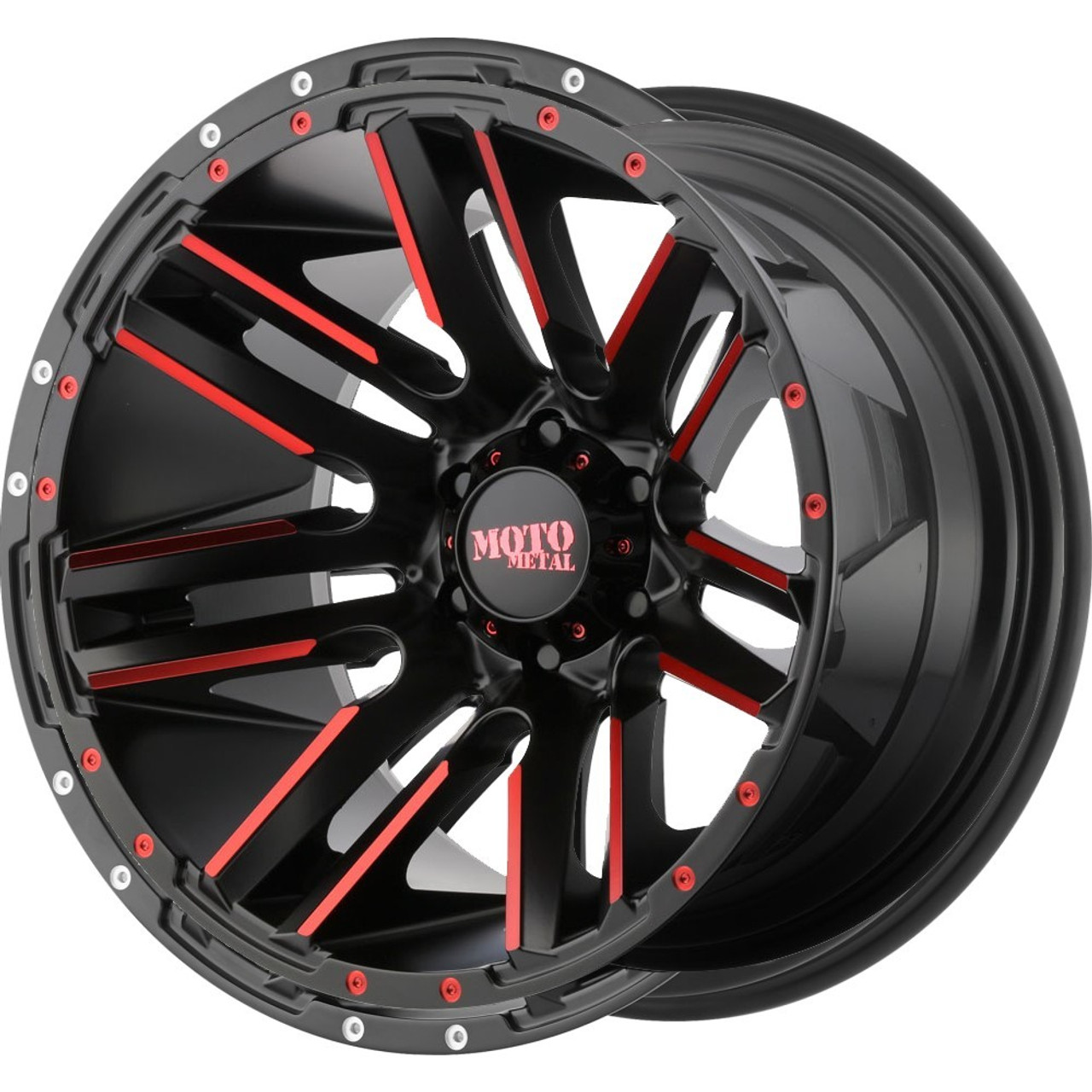 20" Moto Metal MO978 Razor 20x10 6x5.5 Satin  Black Machined Red Wheel -24mm Rim