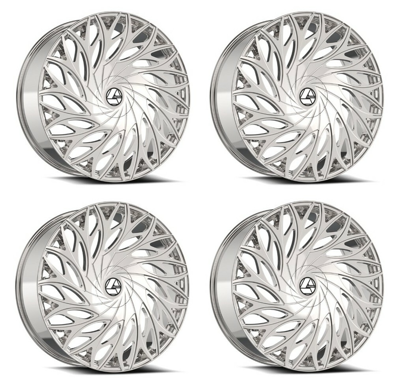 Set 4 24" Azara AZA-525 Nano Chrome 24x9 Wheels 5x115 5x120 15mm Rims