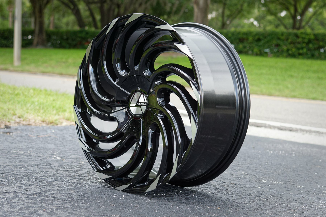 24" Azara AZA-534 Gloss Black & Machined 24x9 Wheel 5x115 5x120 15mm Rim