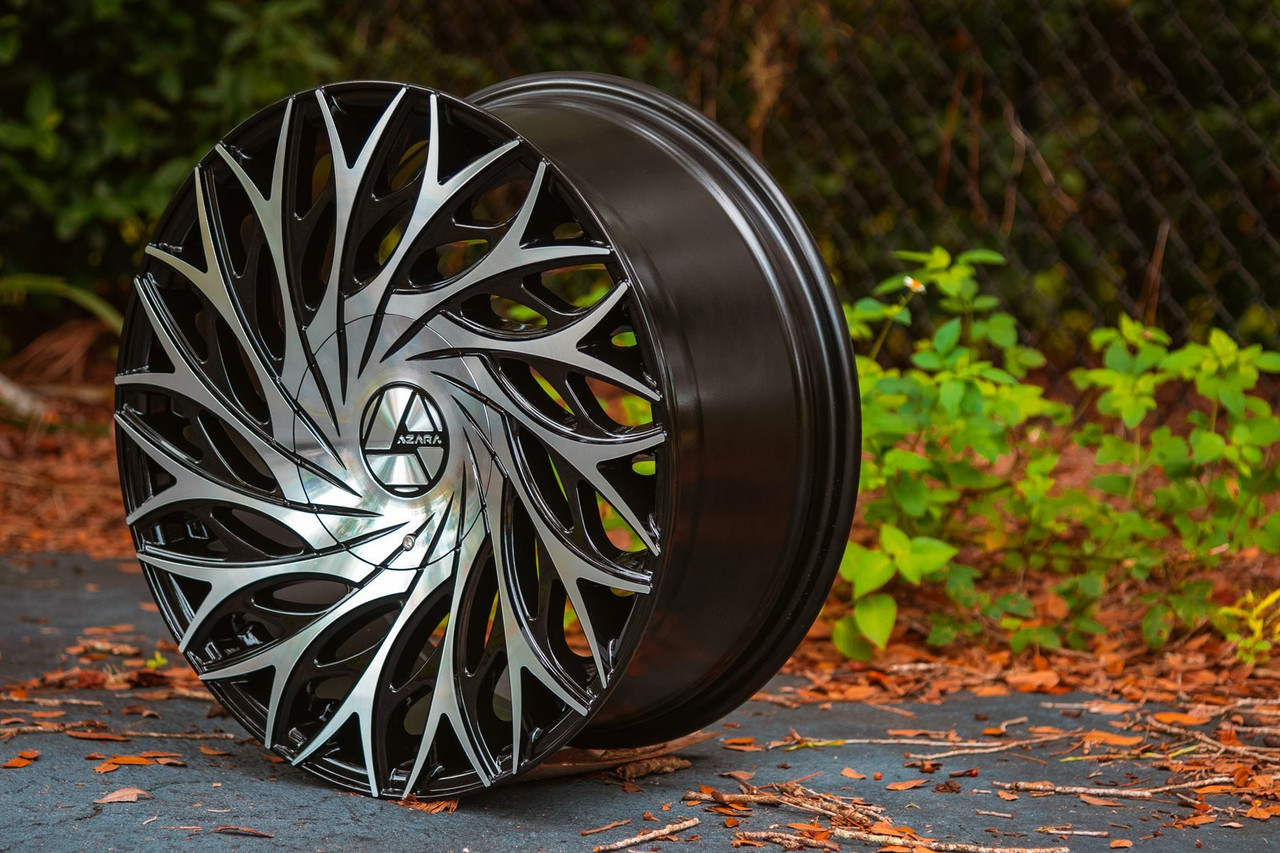 24" Azara AZA-525 Gloss Black & Machined 24x9 Wheel 5x115 5x120 32mm Rim 24" Azara AZA-525 Gloss Black & Machined 24x9 Wheel 5x115 5x120 32mm Rim