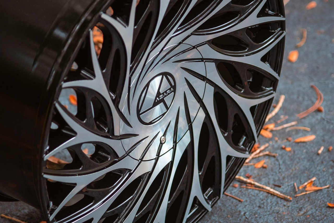 24" Azara AZA-525 Gloss Black & Machined 24x9 Wheel 5x115 5x120 32mm Rim 24" Azara AZA-525 Gloss Black & Machined 24x9 Wheel 5x115 5x120 32mm Rim