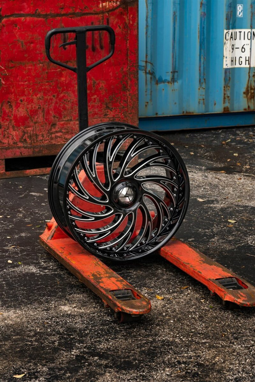 Set 4 28" Azara AZX-101 Gloss Black & Milled 28x9.5 Wheels 6x135 6x5.5 22mm Rims