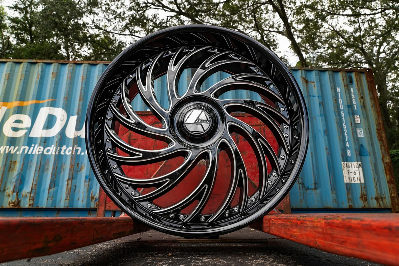 Set 4 28" Azara AZX-101 Gloss Black & Milled 28x9.5 Wheels 6x135 6x5.5 22mm Rims