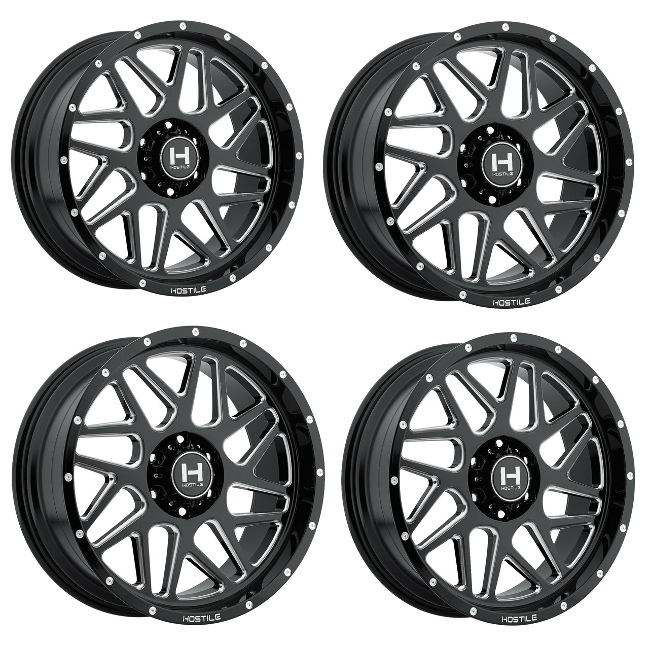 Set 4 22" Hostile H108 Sprocket Blade Cut 22x10 Wheels 6x5.5 -25mm Lifted Rims