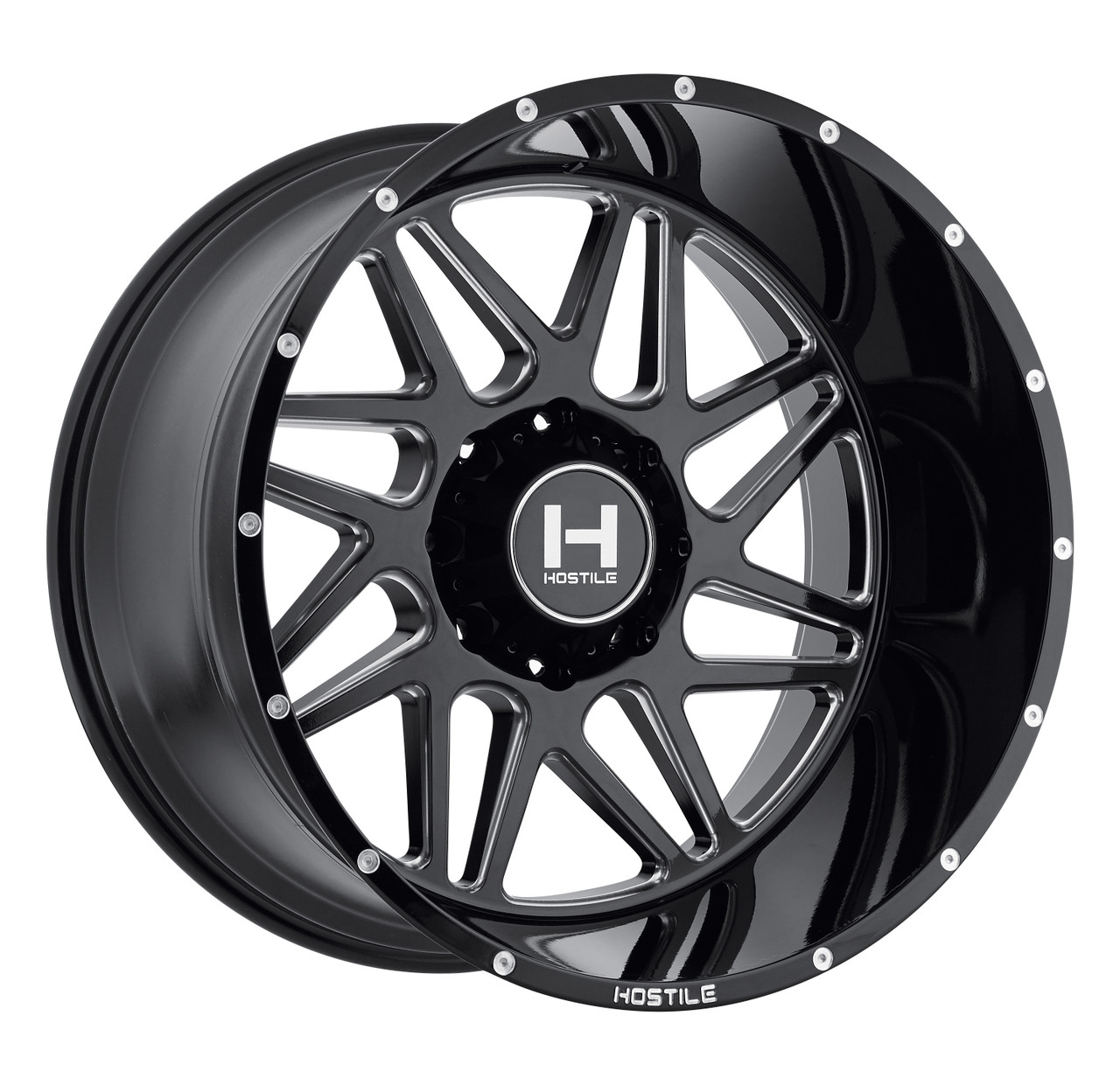 Set 4 20" Hostile H108 Sprocket Blade Cut 20x9 Wheels 8x6.5 10mm Truck Rims