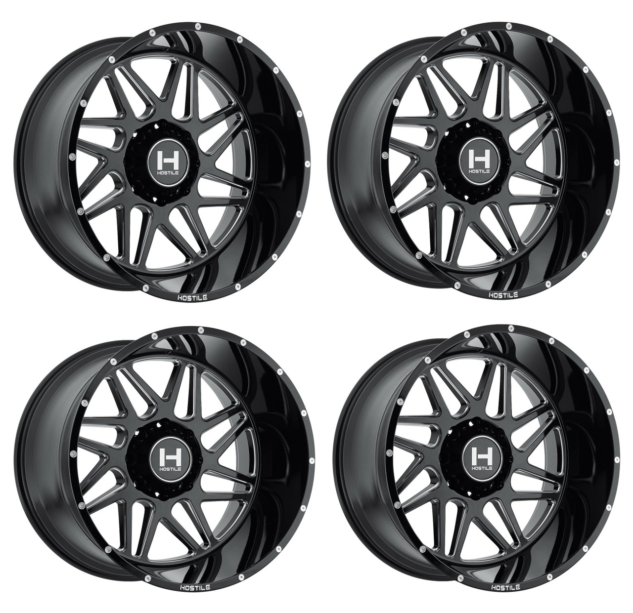 Set 4 20" Hostile H108 Sprocket Blade Cut 20x10 Wheels 8x170 -19mm Truck Rims