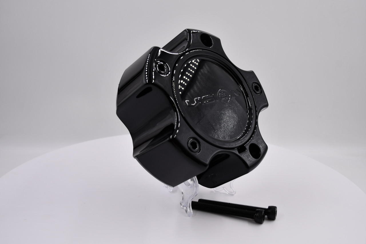 Premium Vision C375GB-5CDOC black wheel center cap replacement hub cap for Vision Warrior 375 wheels, perfect for lifted trucks and aggressive off-road wheel packages.