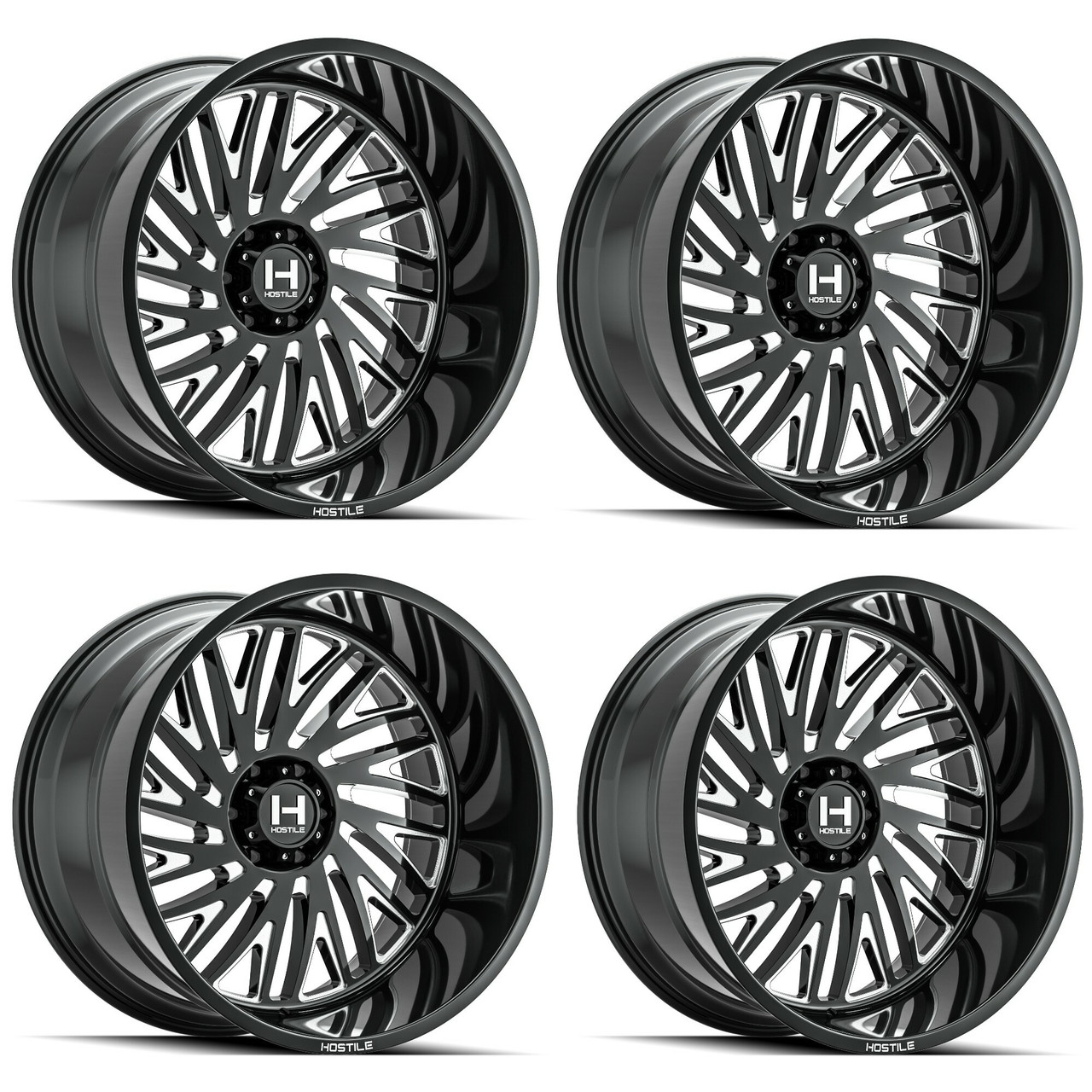 Set 4 22" Hostile H131 Syclone Blade Cut 22x12 Wheels 6x5.5 -44mm Lifted Rims