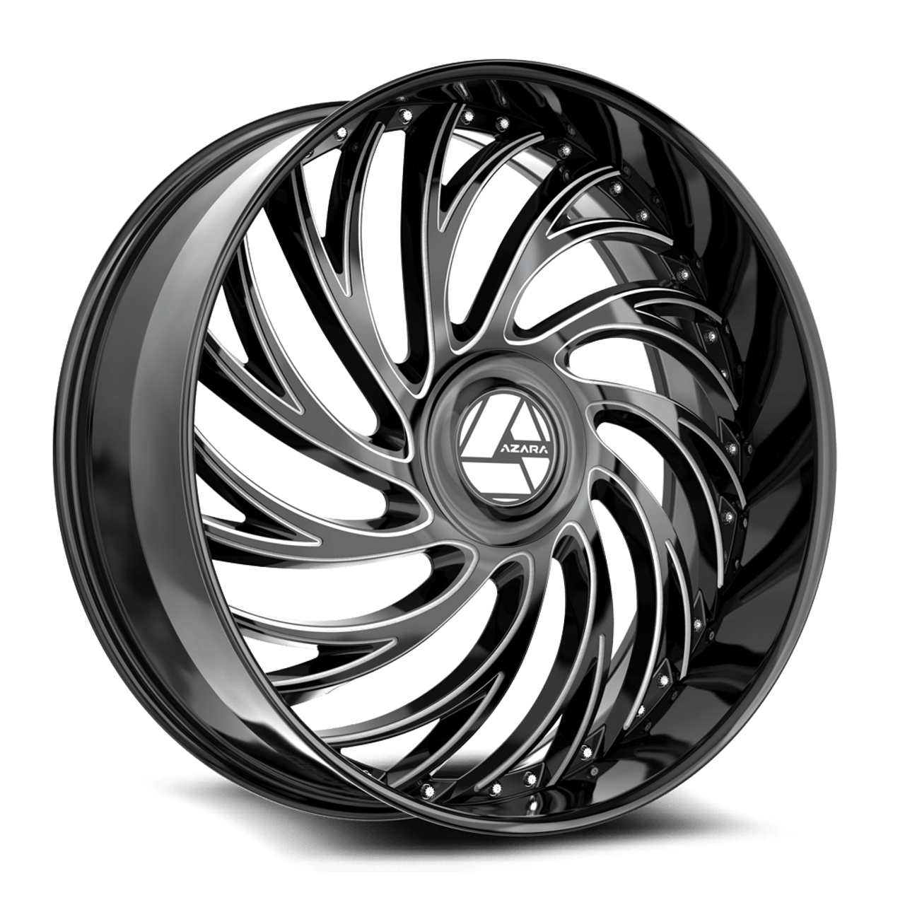 28" Azara AZX-101 Gloss Black & Milled 28x9.5 Wheel 6x135 6x5.5 22mm Rim