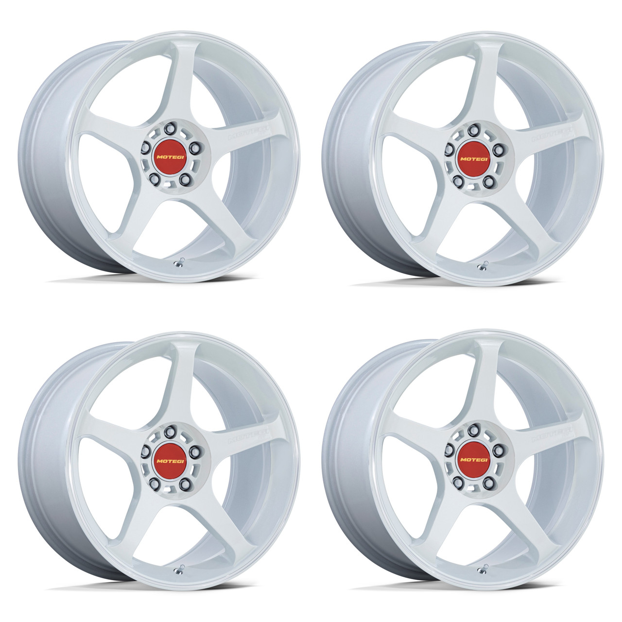 Set 4 18" Motegi MR159 Battle V 18x8.5 5x100 Matsuri White Pearl Machined Lip Stripe