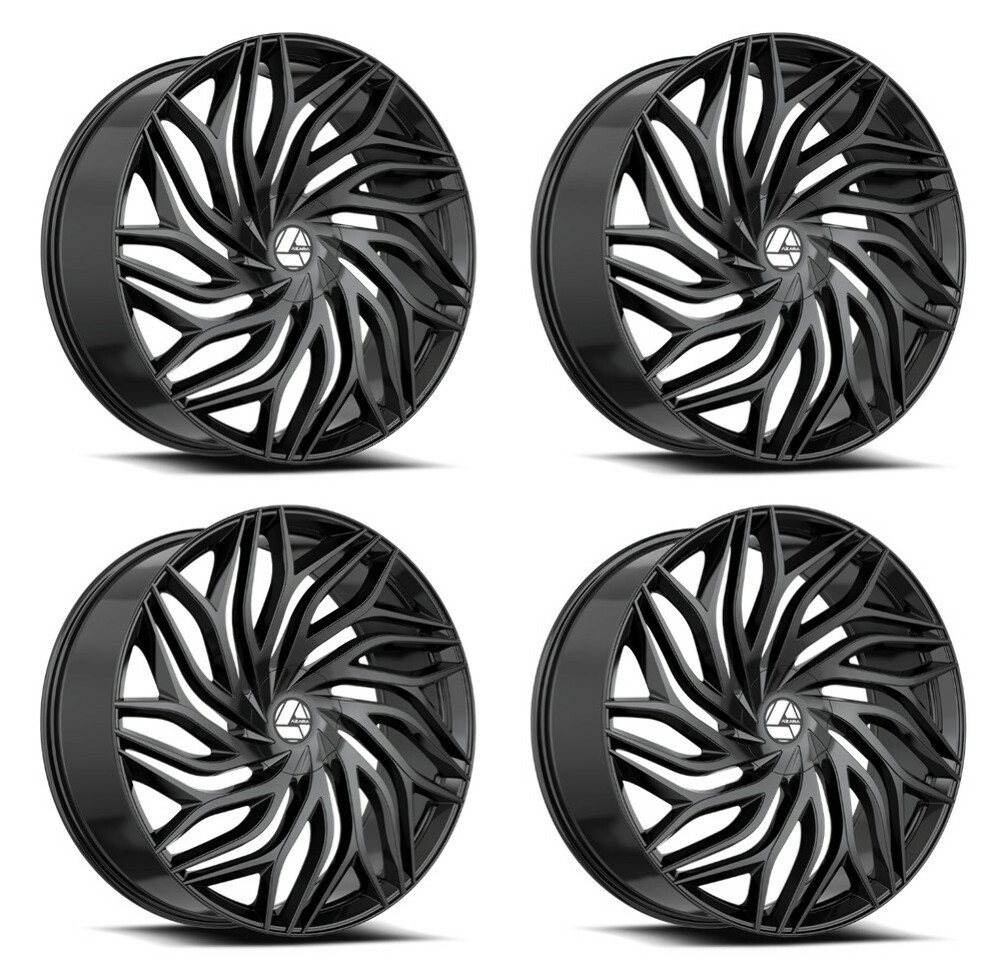 Set 4 24" Azara AZA-537 Gloss Black 24x9 Wheels 5x115 5x120 15mm Rims