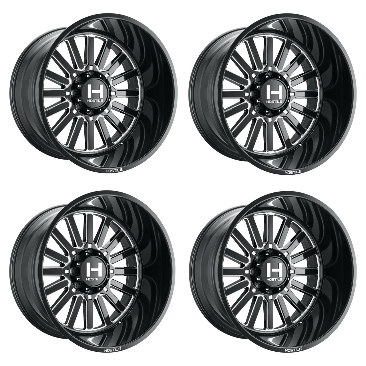 Set 4 22" Hostile Titan Blade Cut 22x12 Wheels 8x6.5 -44mm Lifted Truck Rims