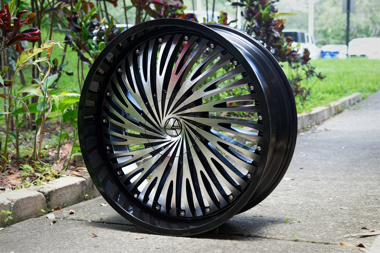 30" Azara AZA-526 Gloss Black & Machined 30x9.5 Wheel 6x135 6x5.5 22mm Rim