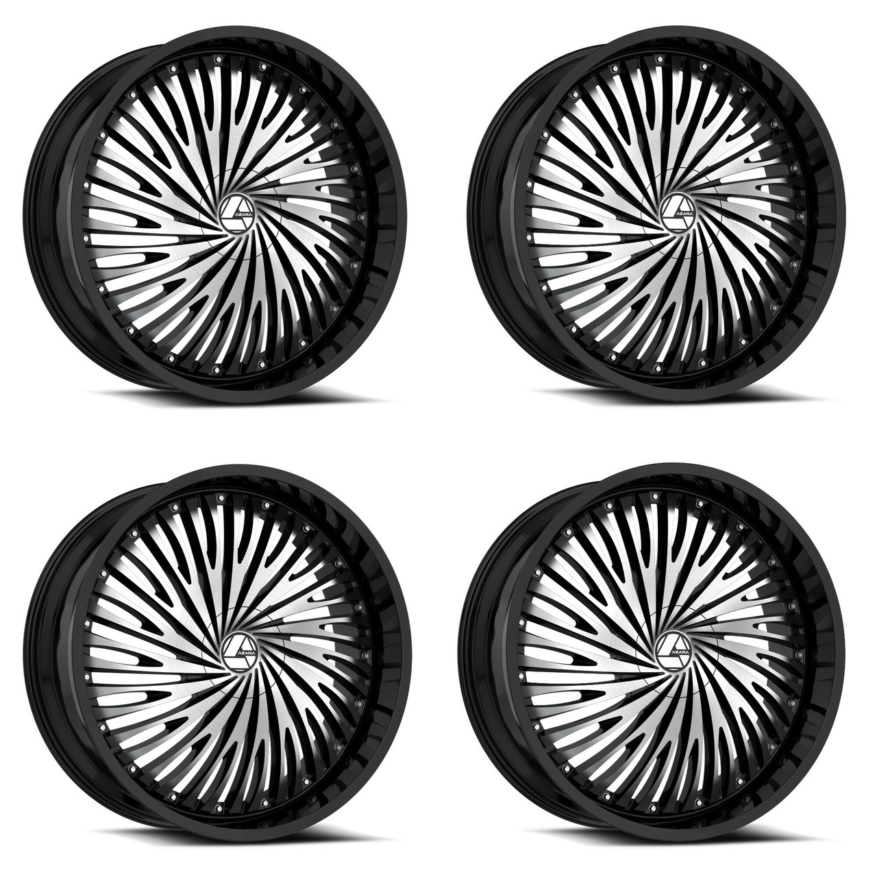 Set 4 26" Azara AZA-535 Gloss Black Machined 26x9.5 Wheels 6x135 6x5.5 22mm Rims