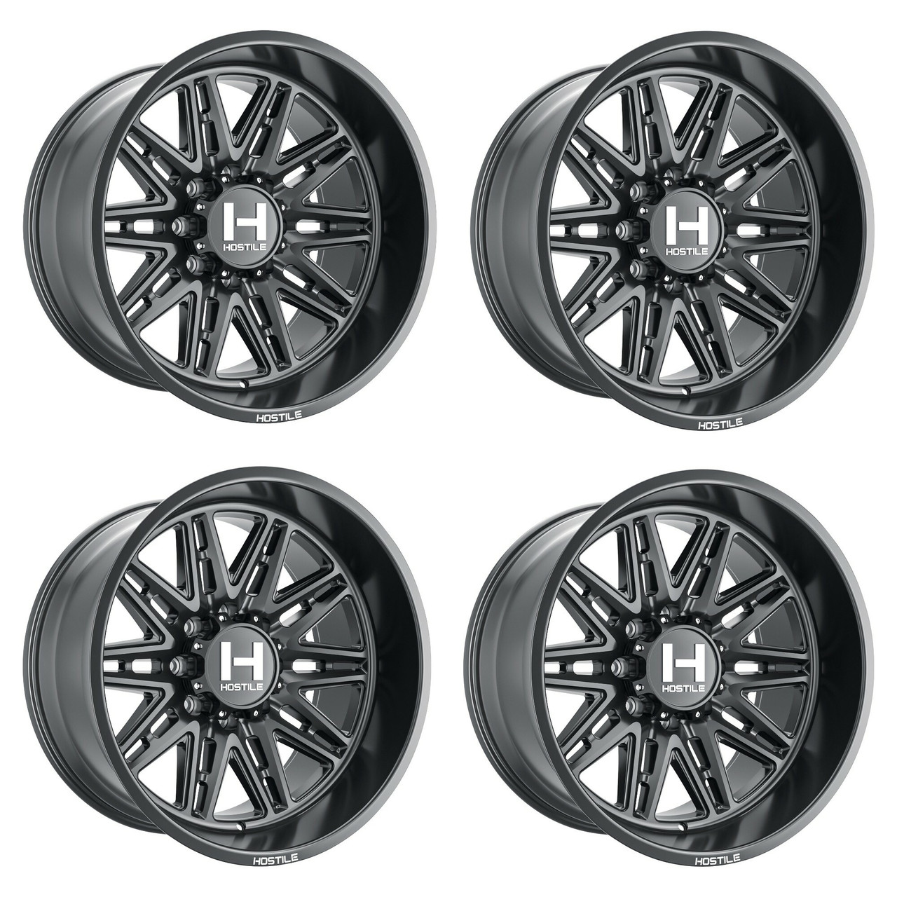 Set 4 22" Hostile H126 Maniac Asphalt 22x12 Wheels 8x170 -44mm Lifted Truck Rims