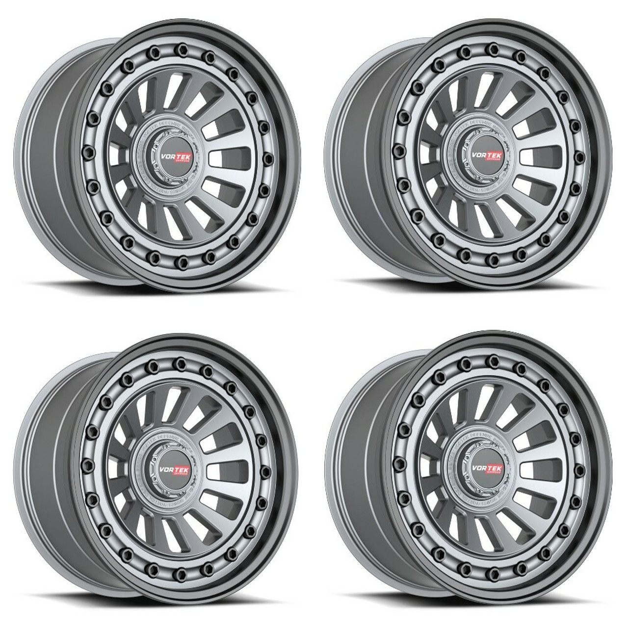 Set 4 17" Vortek Radar VRD-702 Matte GunMetal 17x9 Wheels 5x5 5x5.5 0mm Rims