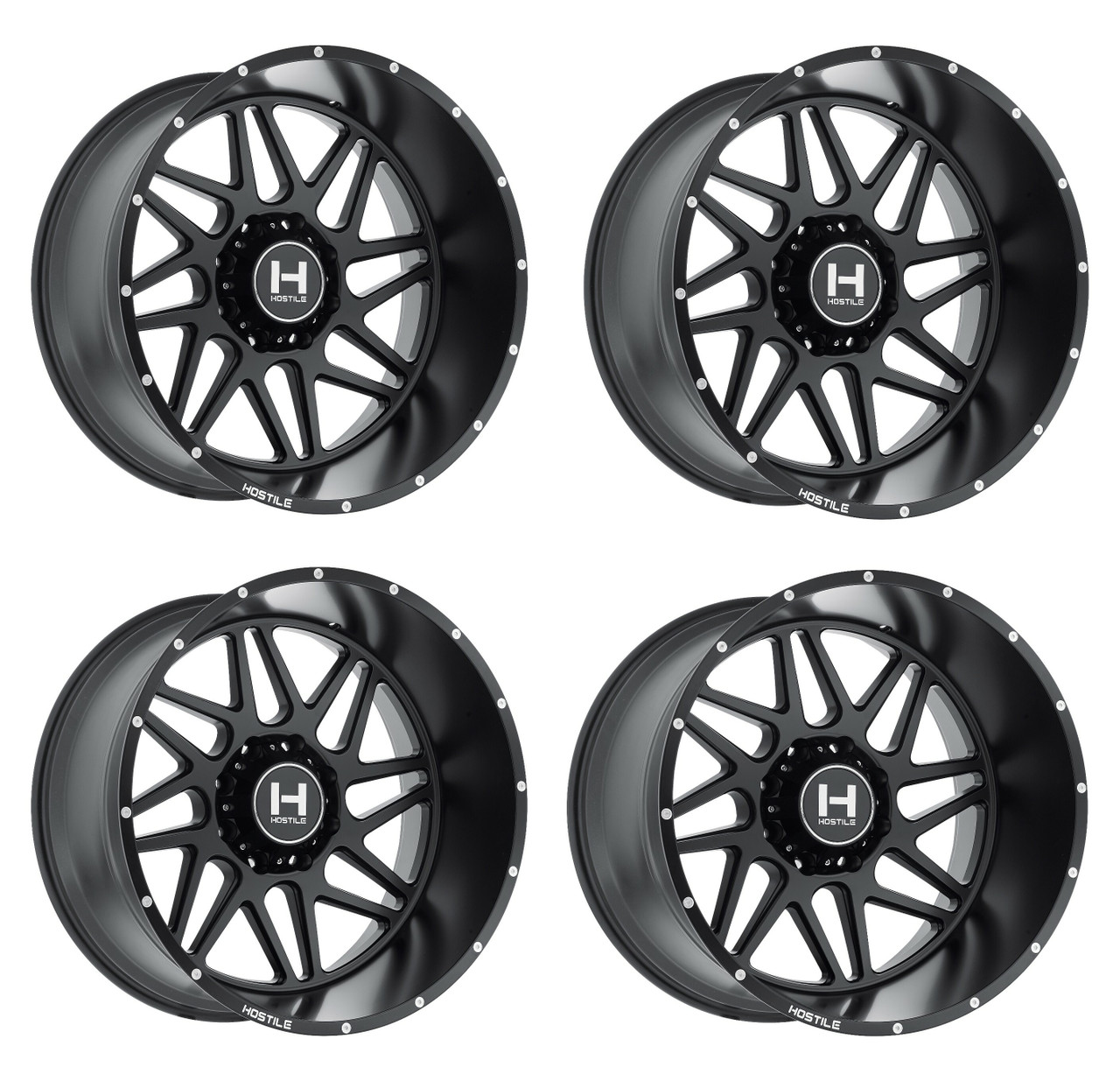 Set 4 20" Hostile H108 Sprocket Asphalt 20x12 Wheels 6x5.5 -44mm Lifted Rims