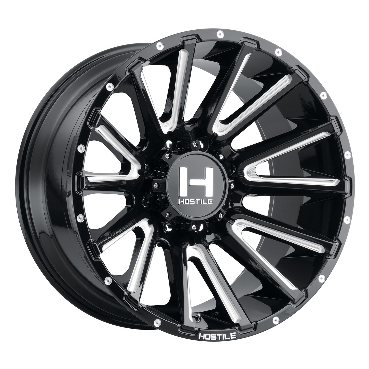 20" Hostile H123 Typhoon Blade Cut 20x12 8x6.5 -44mm For Chevy GMC Ram Ford Rim