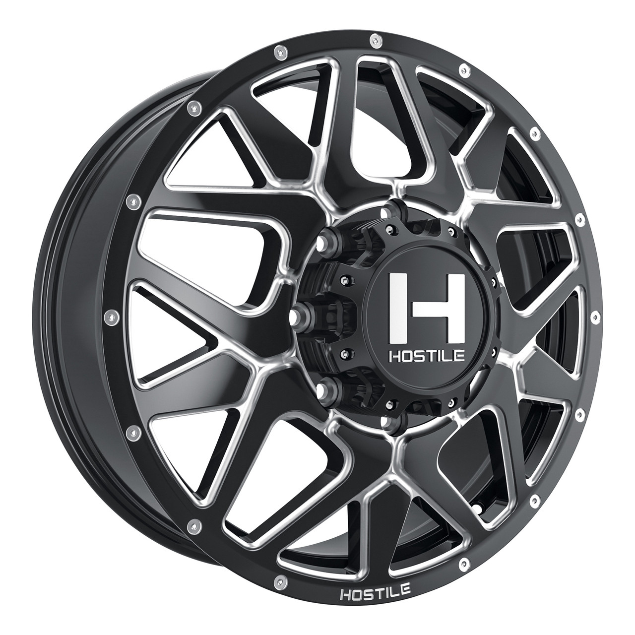 22" Hostile H402 Diablo Blade Cut 22x8.25 Wheel 8x210 123mm Front Dually Rim