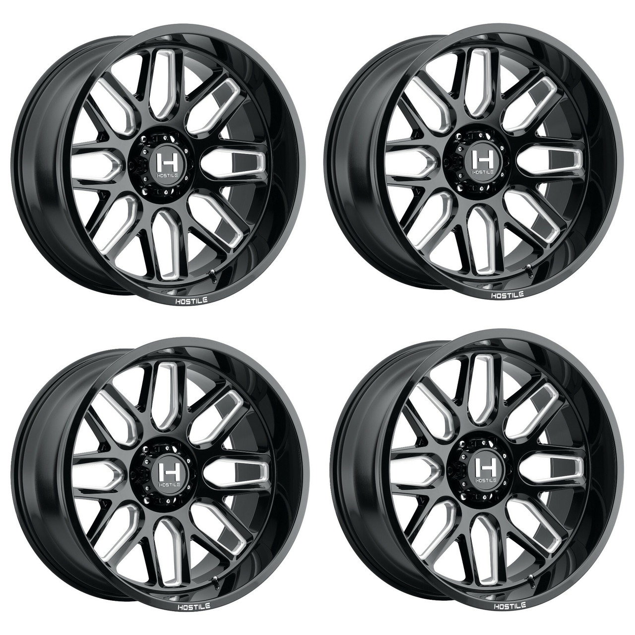 Set 4 22" Hostile H120 Vulcan Blade Cut 22x10 Wheels 6x5.5 -25mm Lifted Rims
