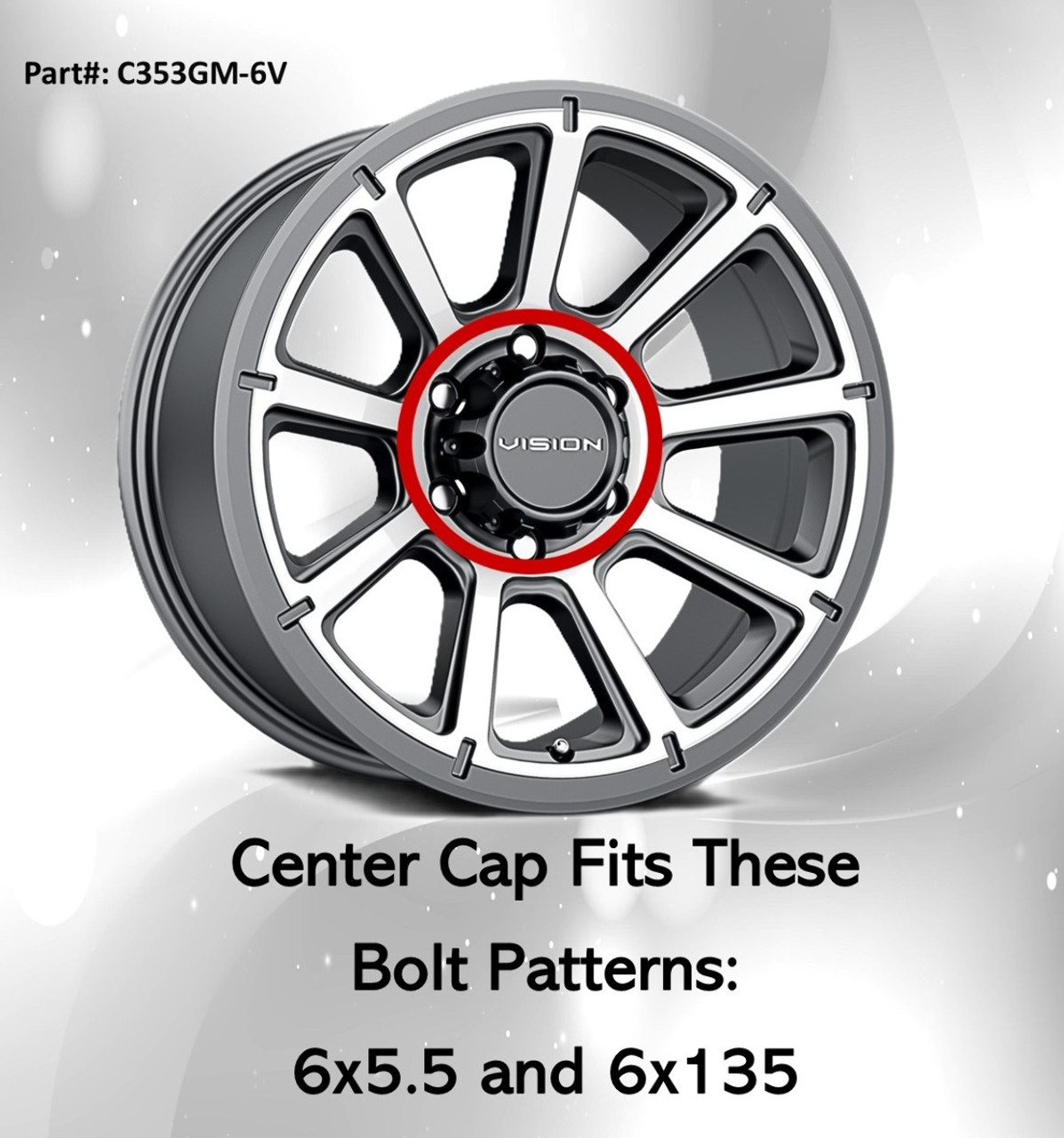 Vision 353 Turbine 6 Lug Wheel Center Cap C353GM-6V Gunmetal Fits 6x5.5 6x135