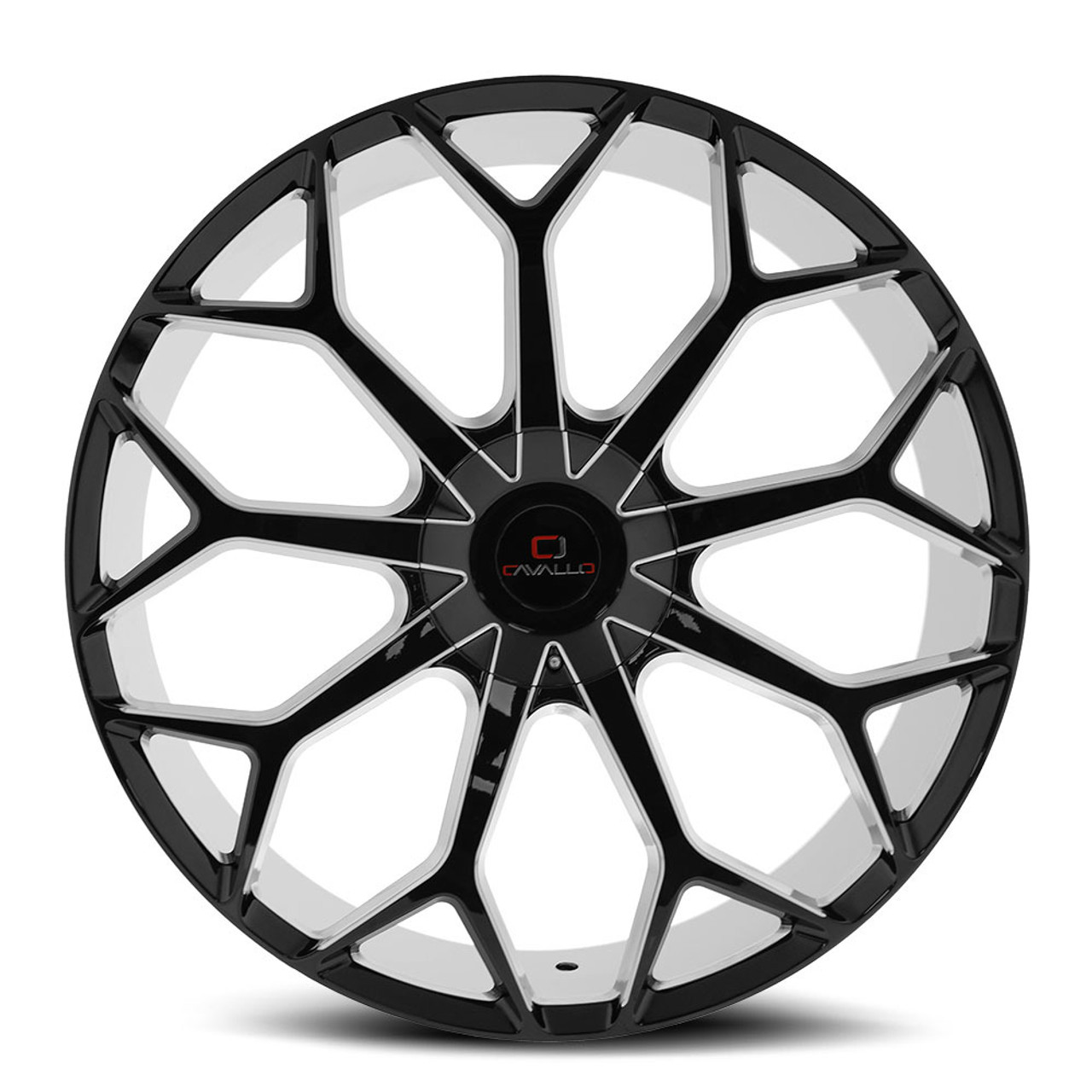 22" Cavallo CLV-22 Gloss Black & Milled 22x8.5 Wheel 5x108 5x4.5 38mm Rim