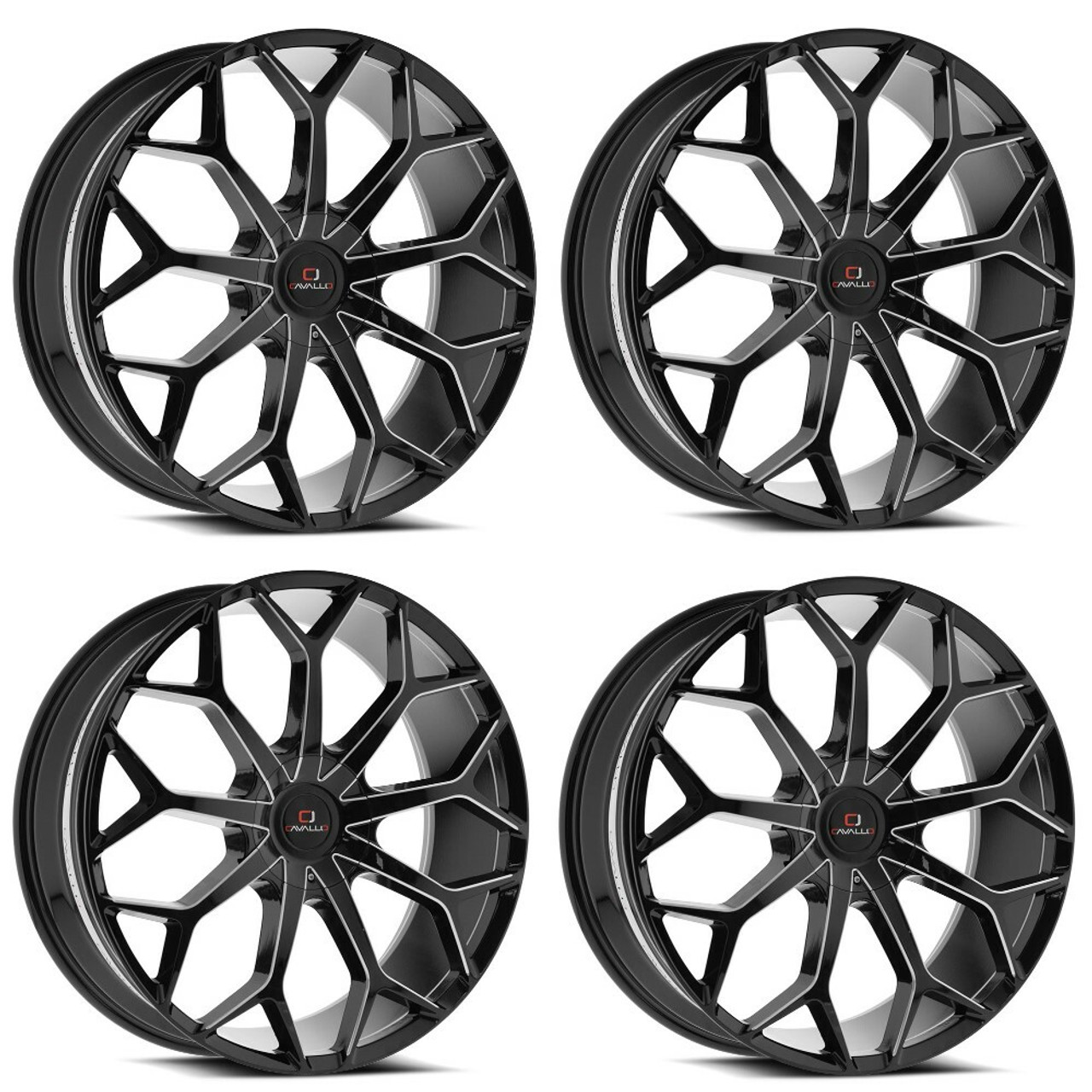 Set 4 20" Cavallo CLV-22 Gloss Black & Milled 20x8.5 Wheels 5x112 5x4.5 35mm Rims