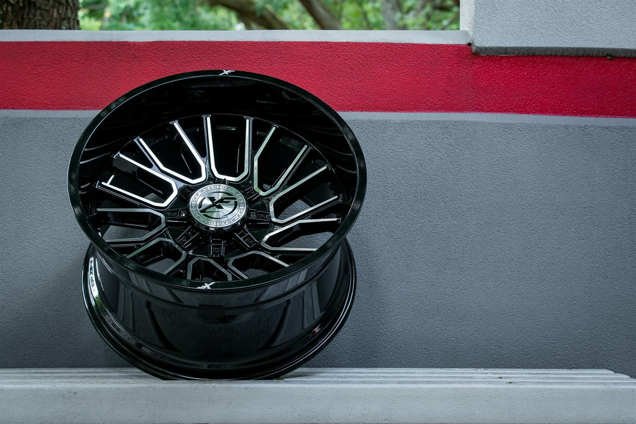 Set 4 22" XF Off-Road XF-230 Gloss Black Milled 22x12 Wheels 5x5 5x5.5 -44mm Rims